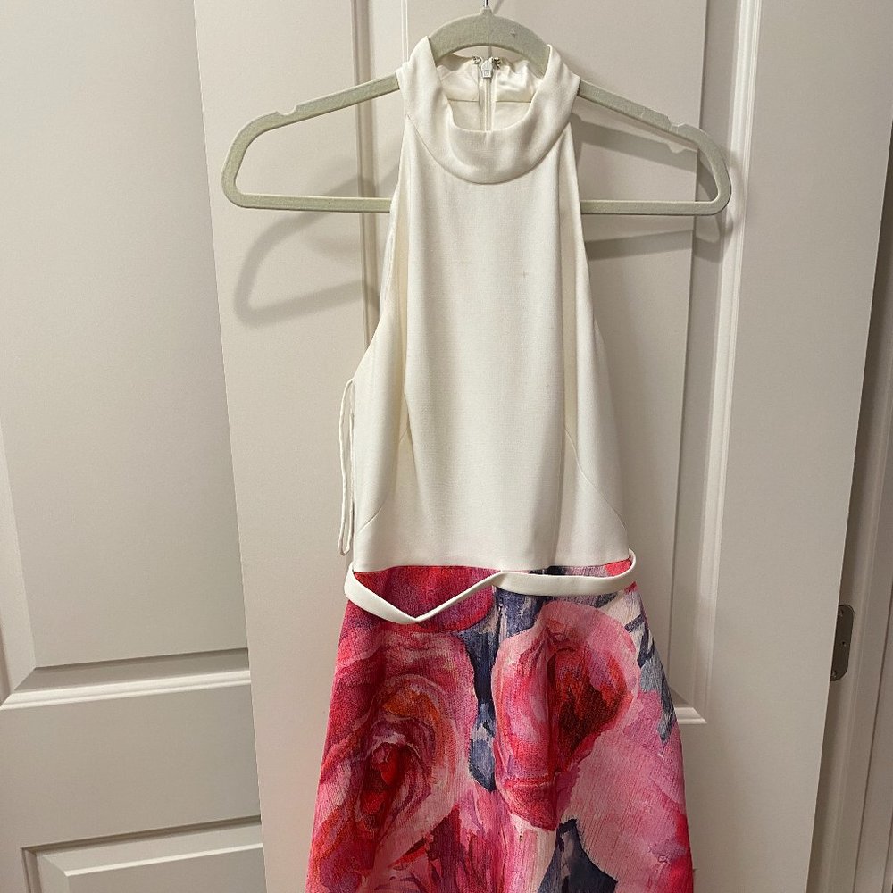 Theia Pink Halter Cocktail Dress with Full Skirt